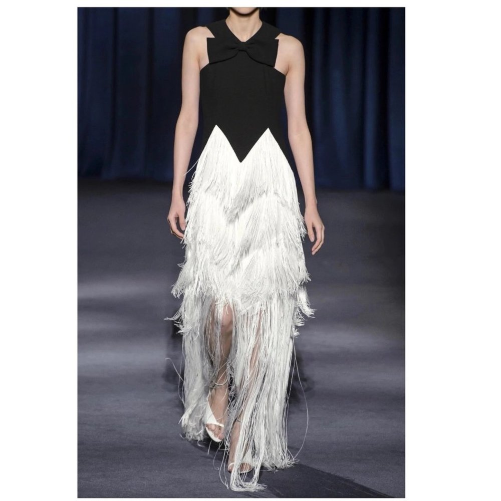 Givenchy Black and White Fringe Maxi Dress